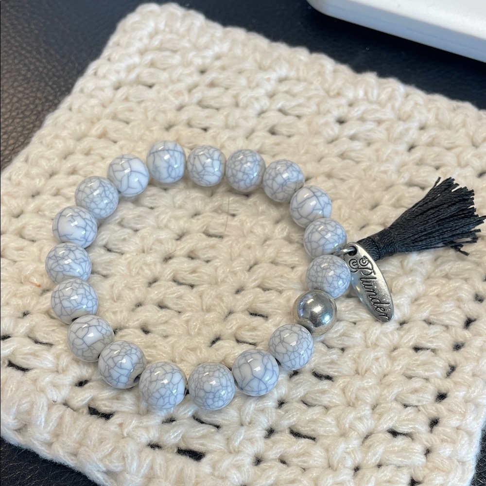 Plunder Gray Beaded Bracelet with Black Tassel